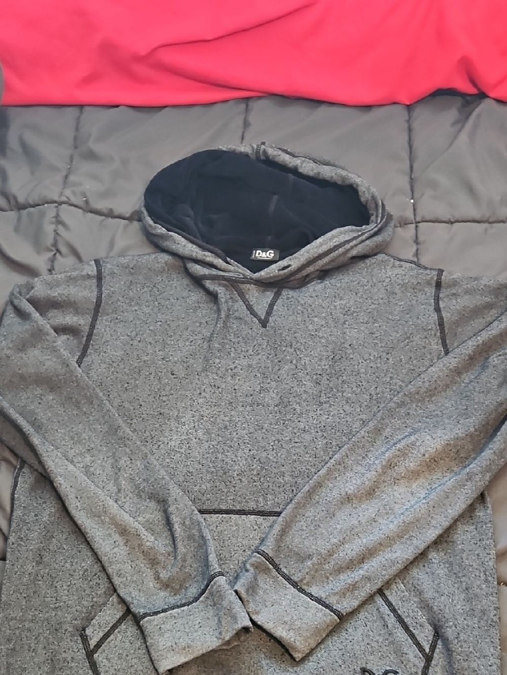D&G Dolce Gabbana Gray Hoodie with Black‎ Hood Lining Made In Italy